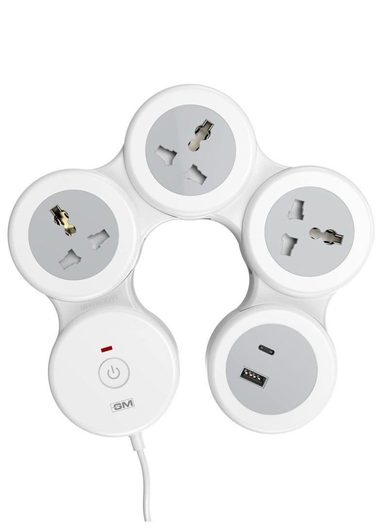 GM 4+1 G-Hoop Spike Guard with C & A Type USB-Master Switch,Indicator, Safety Shutter, 1.8 Mtr Wire with Overload Protection 3 International sockets & 2 USB Port 1 C Type 1 A Type 3.1A…