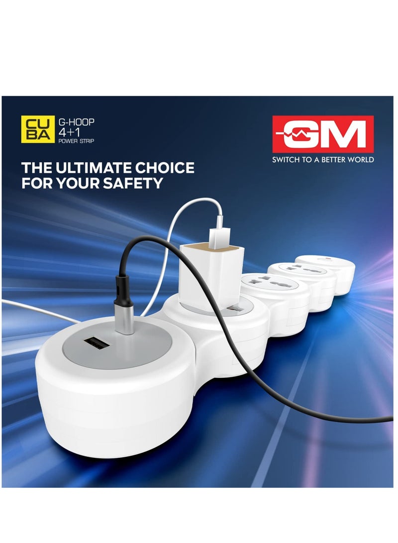 GM 4+1 G-Hoop Spike Guard with C & A Type USB-Master Switch,Indicator, Safety Shutter, 1.8 Mtr Wire with Overload Protection 3 International sockets & 2 USB Port 1 C Type 1 A Type 3.1A…