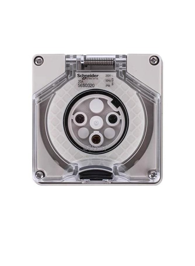 Schneider 250V 20A IP56 56 Series 56SO320 Surface 3 Pin Socket Outlet Grey