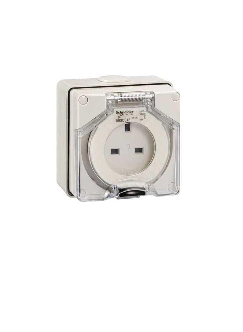 Schneider Surface Outlet 250V 13A 3 Flat IP66 Grey 56 Series 3 Pin Socket - 56S0313