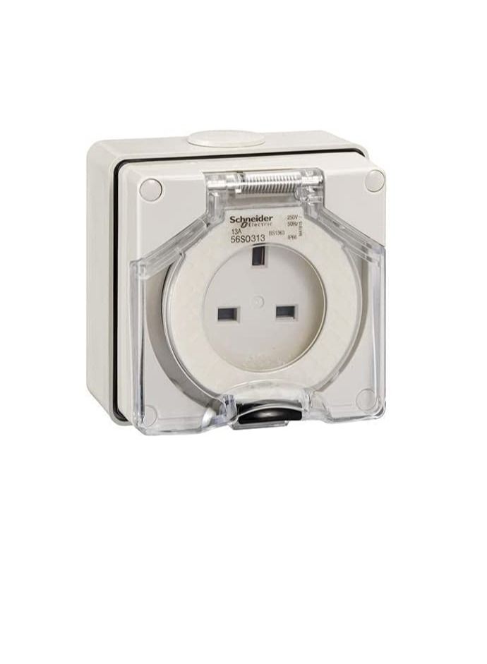 Schneider Surface Outlet 250V 13A 3 Flat IP66 Grey 56 Series 3 Pin Socket - 56S0313