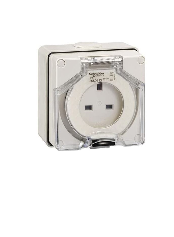 Schneider Surface Outlet 250V 13A 3 Flat IP66 Grey 56 Series 3 Pin Socket - 56S0313