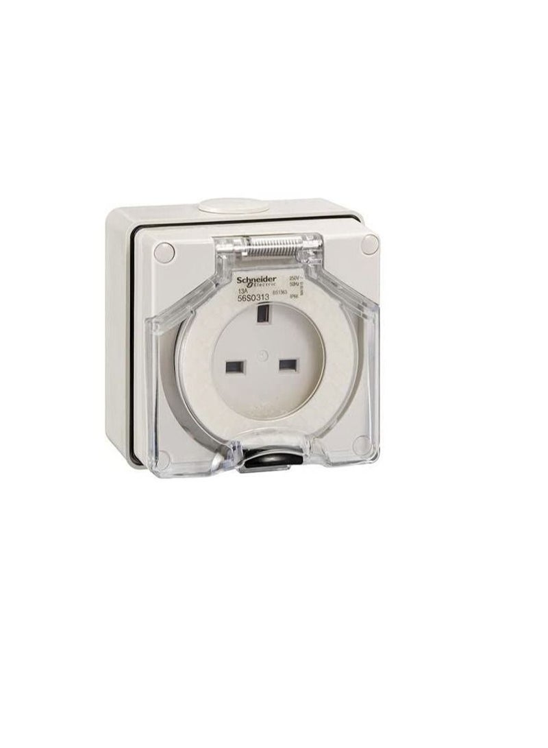 Schneider Surface Outlet 250V 13A 3 Flat IP66 Grey 56 Series 3 Pin Socket - 56S0313