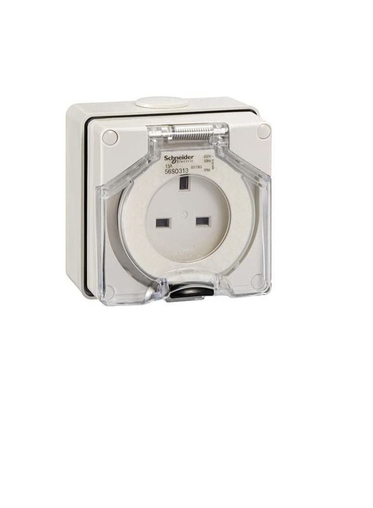 Schneider Surface Outlet 250V 13A 3 Flat IP66 Grey 56 Series 3 Pin Socket - 56S0313
