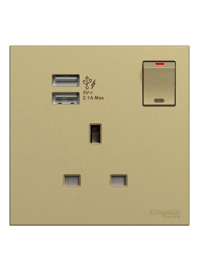 Schneider Electric Avataron C Switch Socket E8715USB_WG, 1 Gang, 13A Wine Gold 2.1A Two Port USB