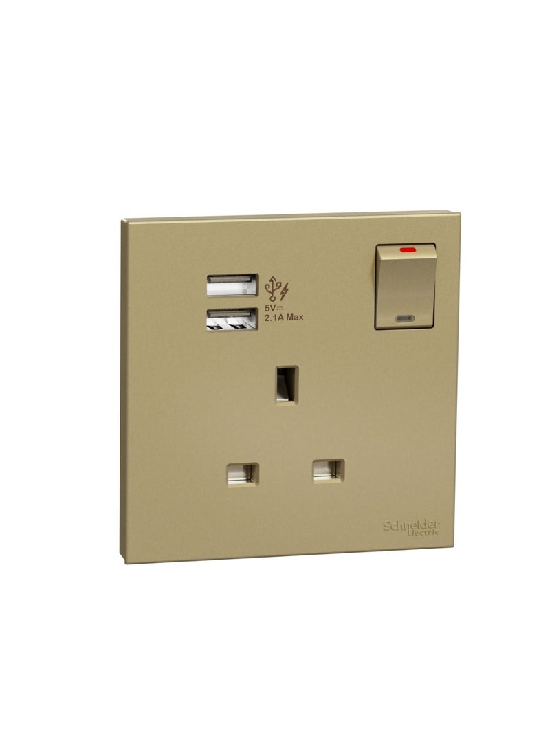 Schneider Electric Avataron C Switch Socket E8715USB_WG, 1 Gang, 13A Wine Gold 2.1A Two Port USB