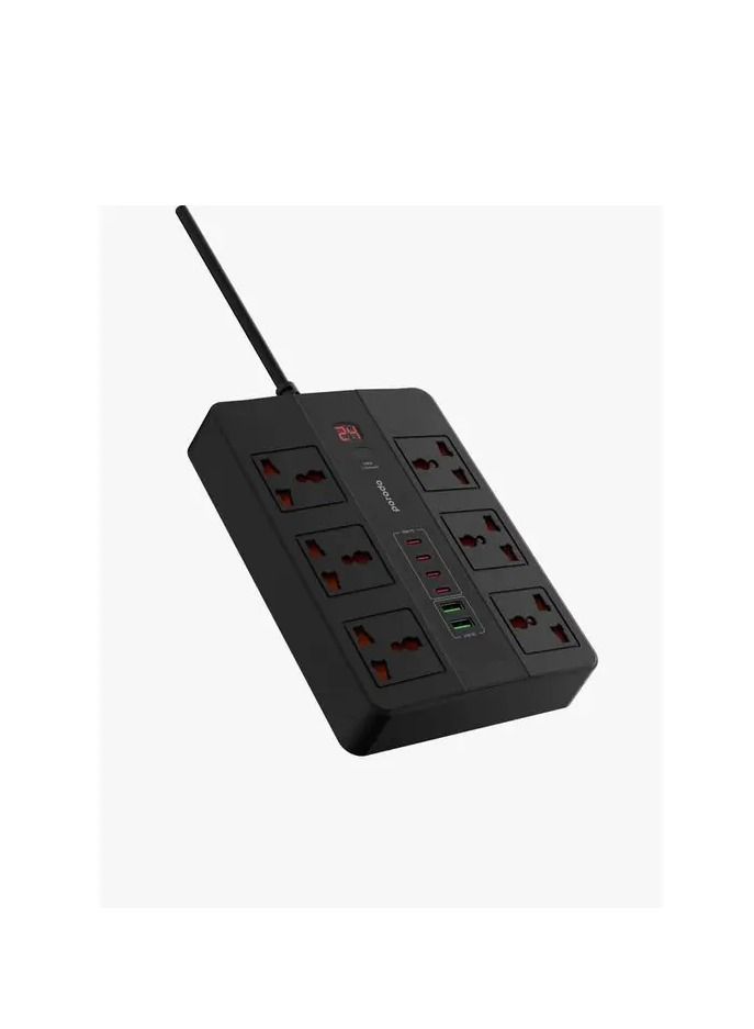 Multi-Port Super HUB 4 USB-C/ 2 USB-A Ultimate Home and Office Kit 3M 24W USB-A Quick Charge 3000 Watts AC Output Power Button and Timer 3Meter Power Cord with Over-Heat Protection 36W PD - Black