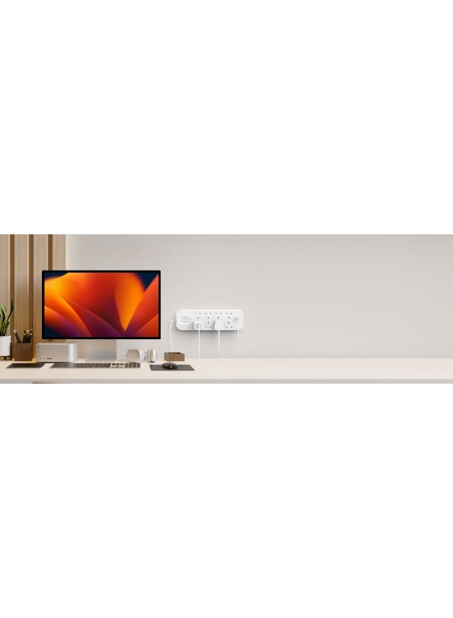 8-Outlet Surge Protector w/ Dual USB-C Ports 30W | 2meters Cable Length, 900 Joules Protection, PD Fast Charge, Heavy Duty Chord, w/ Switch & LED Indicator - UK 3-Pin