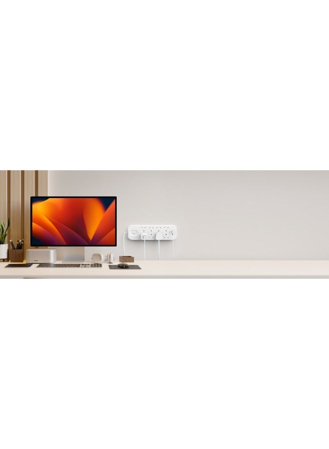 8-Outlet Surge Protector w/ Charging Ports 18W | 2meters Cable Length, 900 Joules Protection, PD Fast Charge 1x USB/C 1x USB-A, Heavy Duty Chord, w/ Switch & LED Indicator - UK 3-Pin
