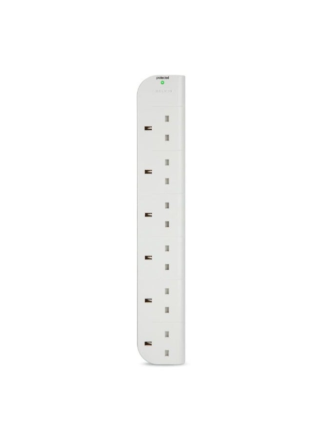 6-Way Extension Wire Power Strip, Surge Protector with 1 Meter Power Cord - White