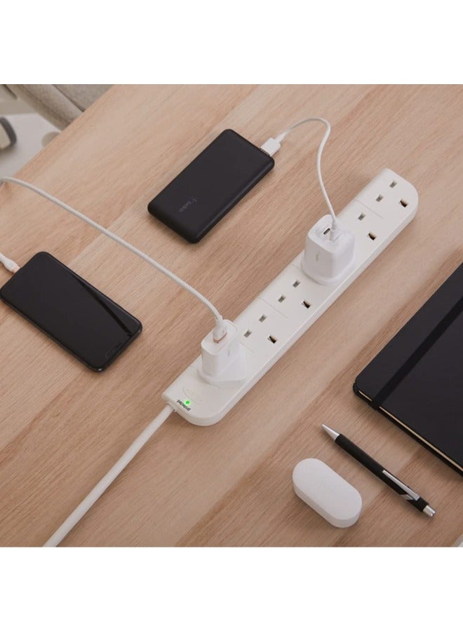 6-Way Extension Wire Power Strip, Surge Protector with 1 Meter Power Cord - White