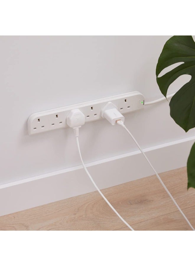 6-Way Extension Wire Power Strip, Surge Protector with 1 Meter Power Cord - White