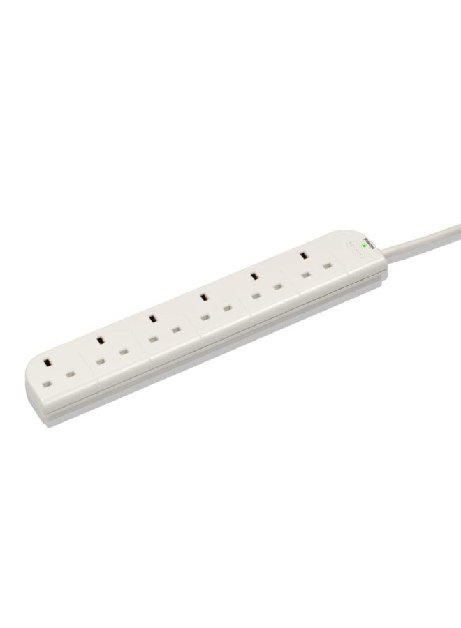 6-Way Extension Wire Power Strip, Surge Protector with 1 Meter Power Cord - White
