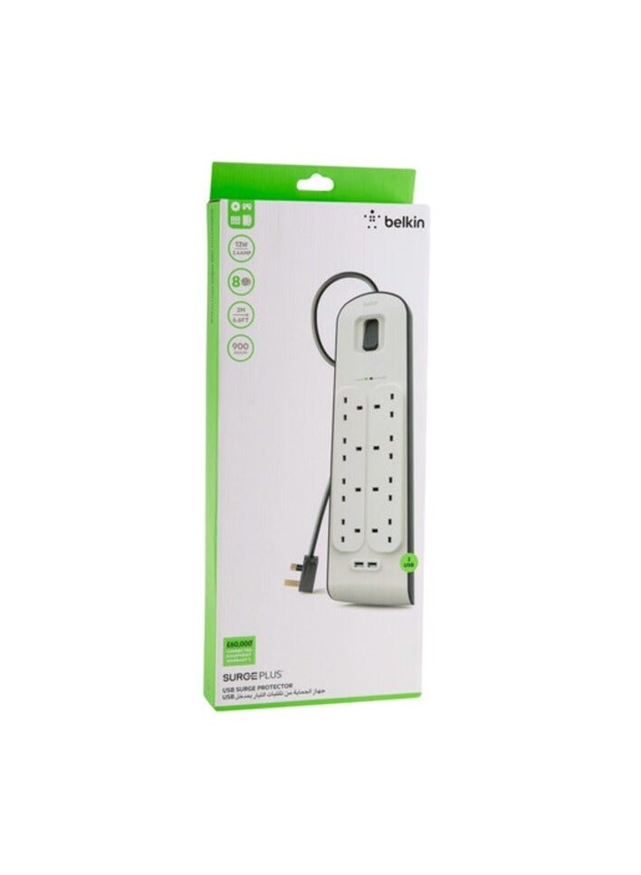 Belkin 8-Socket Surge Protector Extension Cord W/USB Port (2 m)