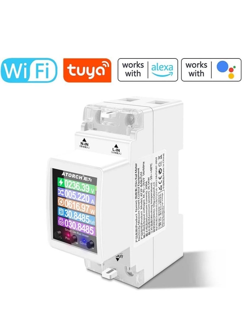 Intelligent Electric Power Meter, LCD Display Digital Power Energy Meter for Smartphone APP Remotely Control with Timing Sharing Alarm WiFi, AC 85-265V Power Consumption Energy Monitor