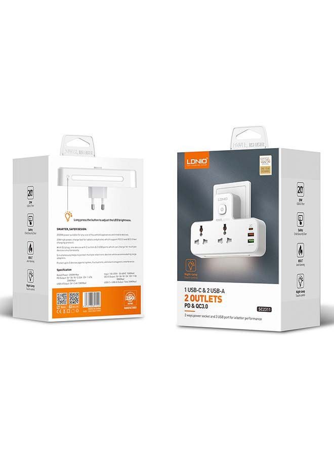 Multi Plug Extension Sockets with 2 USB With PD PORT White 155x105x73mm