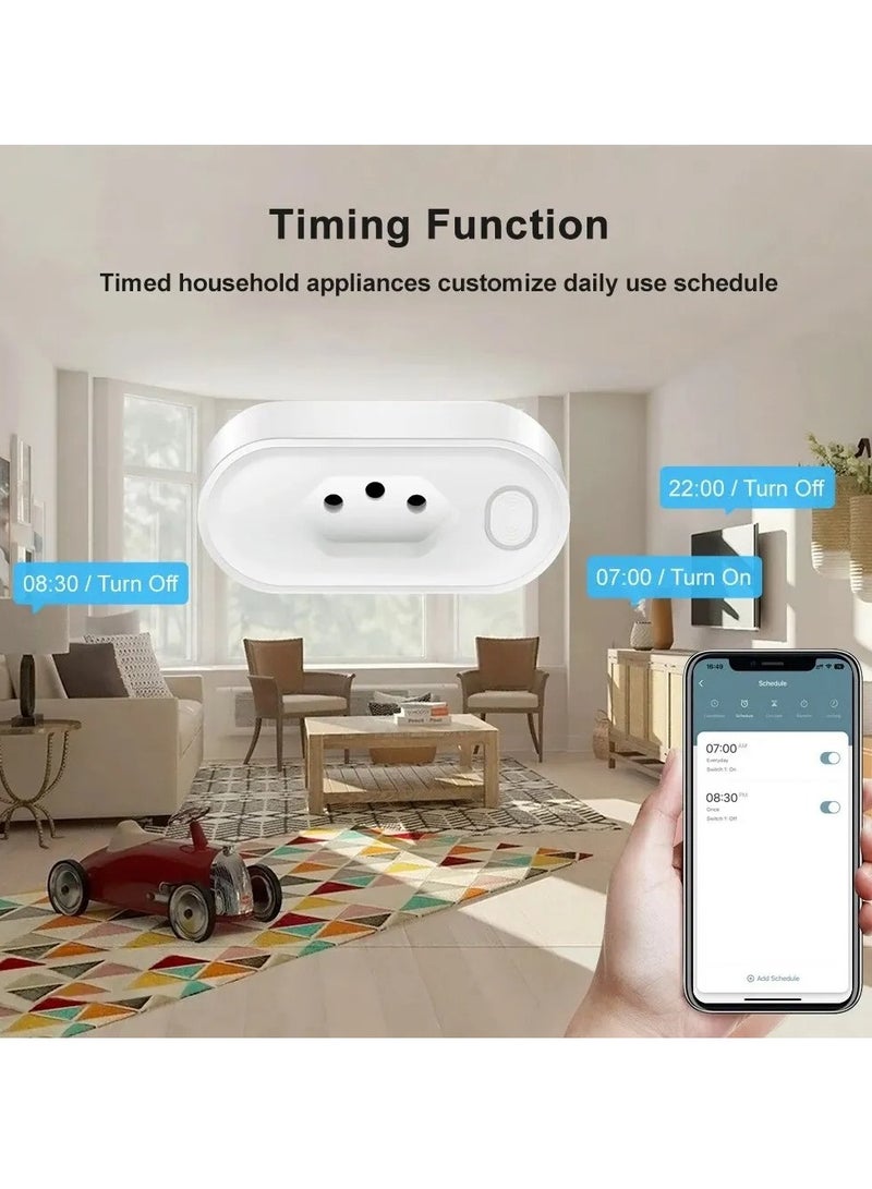 16A WIFI Smart Switch Plug, Easy To Install Smart Outlet With Power Monitor Function, Voice Control Smart Remote Control Plug With Power Monitor And Smart Timing Functions, (White)