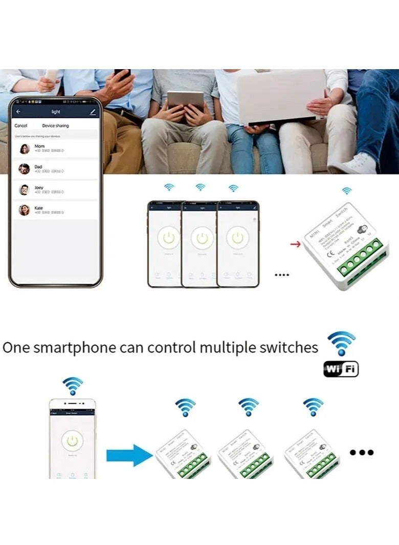 16A Mini WIFI Smart Switch, Voice Control DIY Mini Module Remote Control Switch, App Control Two Way Wireless Smart Home Plug Compatible With Alexa Google Home