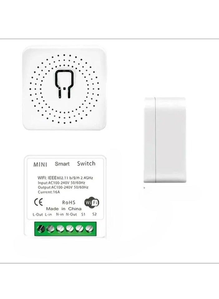 16A Mini WIFI Smart Switch, Voice Control DIY Mini Module Remote Control Switch, App Control Two Way Wireless Smart Home Plug Compatible With Alexa Google Home