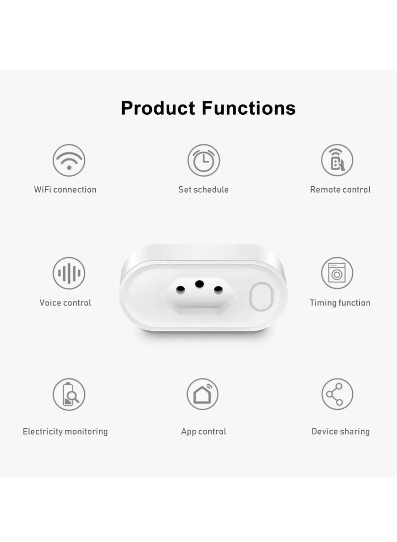 16A WIFI Smart Switch Plug, Easy To Install Smart Outlet With Power Monitor Function, Voice Control Smart Remote Control Plug With Power Monitor And Smart Timing Functions, (White)