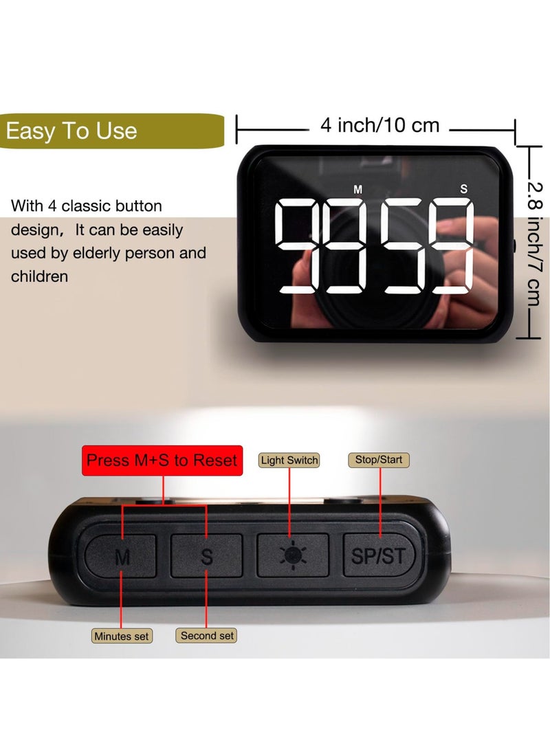 4-inch Timers for Kids, Large Magnetic Digital Kitchen timers with Constant Bright Function for Classroom, Silent Timer for Classroom, Kitchen (Black)