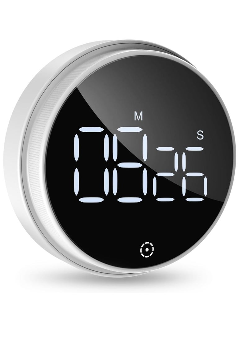 Kitchen Timer, Large LED Digital Magnetic Timer, Countdown Countup Timer with Knob Control and 3-level Volume Alarm for Kitchen Classroom Homework Fitness White 3 Inch