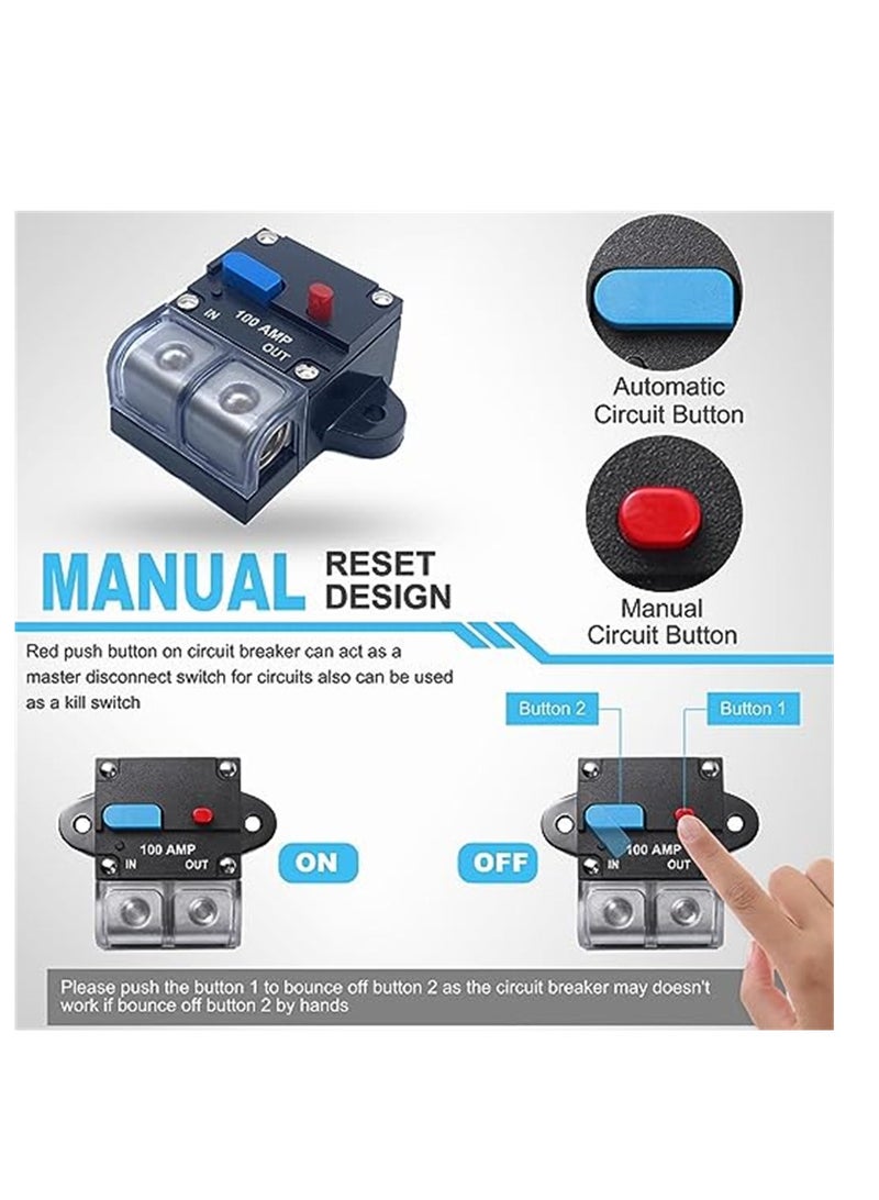 100 Amp Circuit Breaker, Resettable Circuit Breaker Manual Reset Switch Button for RVs Trolling Boat Marine Truck Vehicles Stereo Audio Electronic Battery Solar System, 12V-48VDC