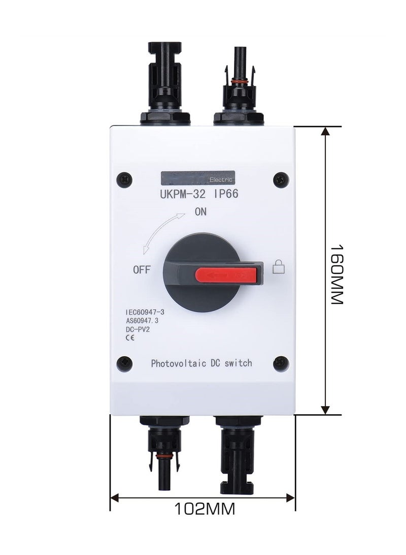 Solar Panel Disconnect Switch, Waterproof and Anti-UV IP66 High Performance DC 32 Amp PV Solar Isolator Disconnect, DC1000V