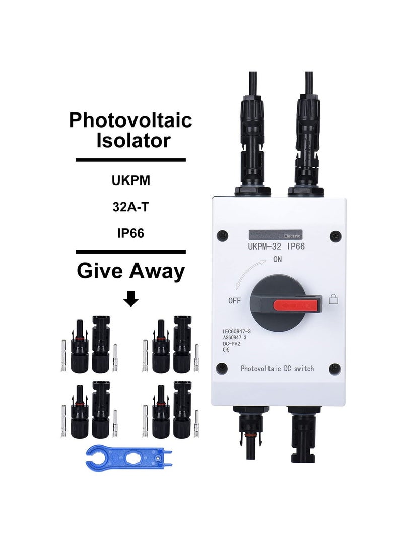 Solar Panel Disconnect Switch, Waterproof and Anti-UV IP66 High Performance DC 32 Amp PV Solar Isolator Disconnect, DC1000V