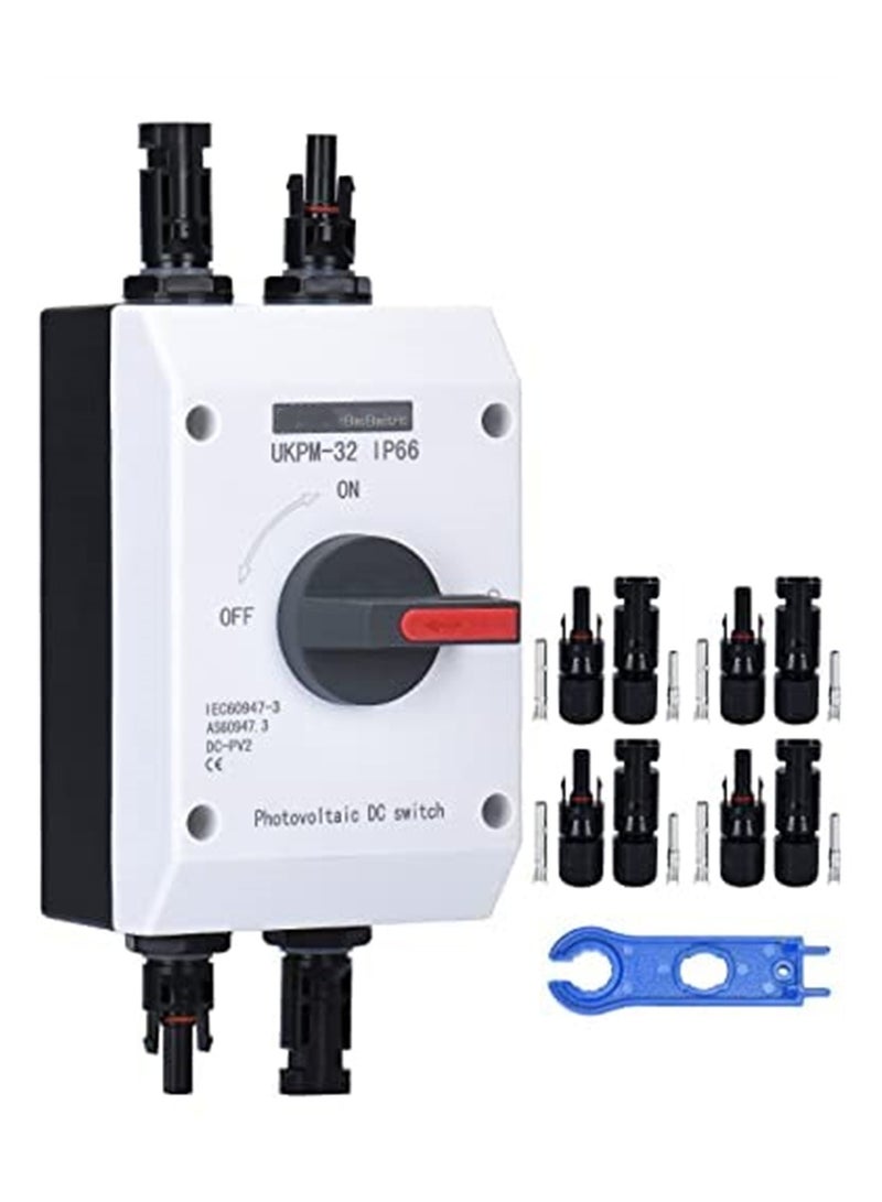 Solar Panel Disconnect Switch, Waterproof and Anti-UV IP66 High Performance DC 32 Amp PV Solar Isolator Disconnect, DC1000V