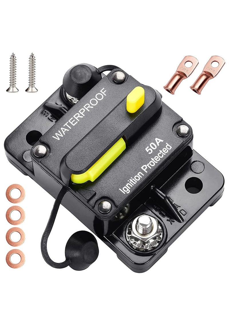 50 AMP Car Inline Circuit DC Breaker 12V,12V-48V 50A Car Audio Inline Circuit Breaker Fuse Holder with Manual Reset, Auto Circuit Breaker Fuse Holder for Car Audio Solar Inverter System Protection