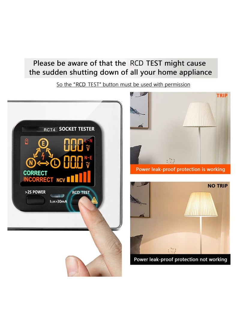 Outlet Tester EBTN LCD with Voltage Display RCD Receptacle Socket Tester Circuit Analyzer Polarity Detector Leakage Tester Electricity Line Fault Checker 8 Visual Indications