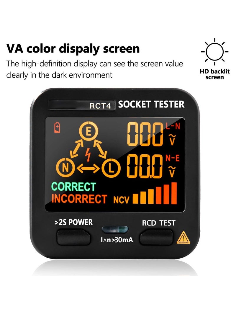 Outlet Tester EBTN LCD with Voltage Display RCD Receptacle Socket Tester Circuit Analyzer Polarity Detector Leakage Tester Electricity Line Fault Checker 8 Visual Indications