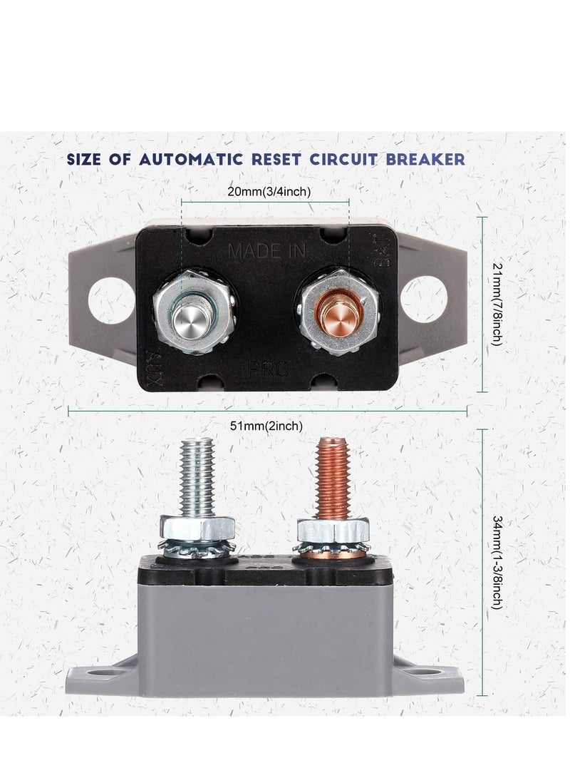 Circuit Breaker, 4 Pieces Dc 50A 12V - 24V Automatic Reset Circuit Breakers  with Cover Stud Bolt for Automotive and More