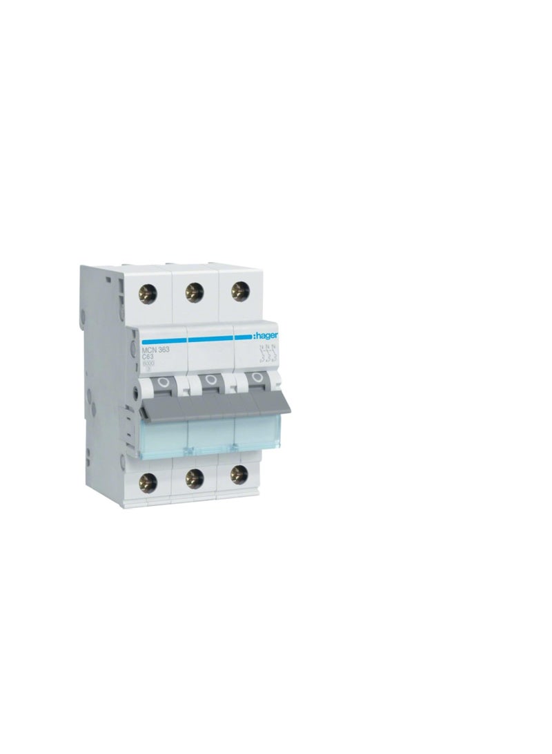 Hager mcb 6ka 63a three pole mcn363