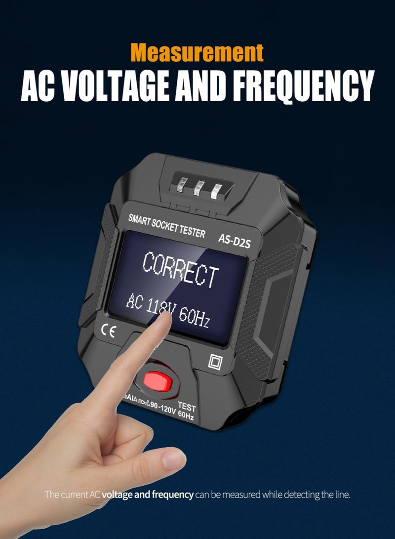 Outlet Tester with LCD Display,Electrical GFCI Trip Tester, Receptacle Detector for 3 Prong AC Voltage Sockets, Identifies Wiring Problems in Plain English