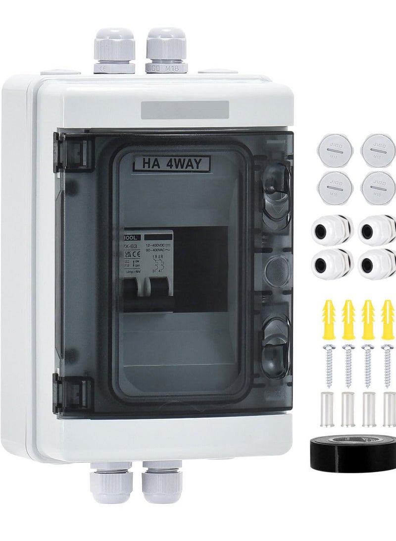 Outdoor Breaker Box with 15 Amp Miniature Circuit Breaker, DIN Rail Enclosure, Solar Disconnect Switch