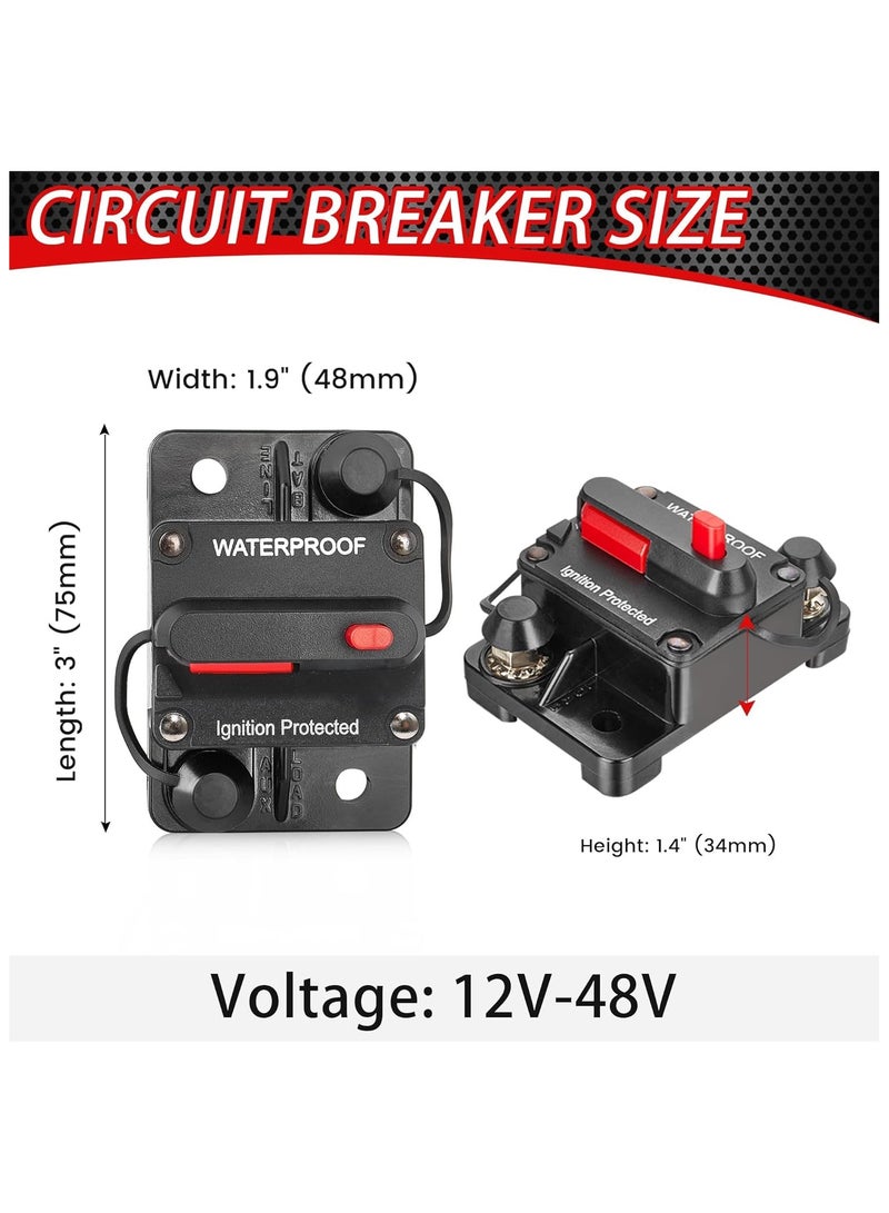 50 Amp Circuit Breaker DC 12V-48V/50A Circuit Breaker Waterproof Inline Fuse Inverter with Manual Reset Switcher for Boat Trolling Motor/Marine ATV/Vehicles Stereo Audio/Battery/Solar System