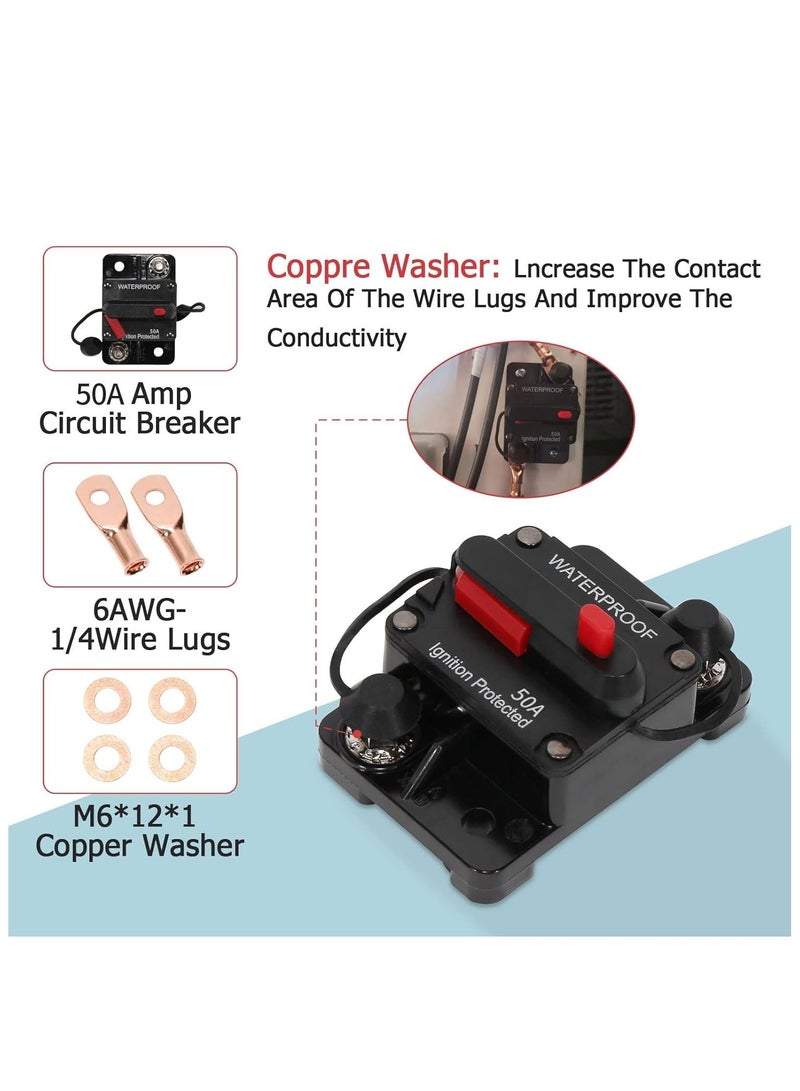 50 Amp Circuit Breaker DC 12V-48V/50A Circuit Breaker Waterproof Inline Fuse Inverter with Manual Reset Switcher for Boat Trolling Motor/Marine ATV/Vehicles Stereo Audio/Battery/Solar System