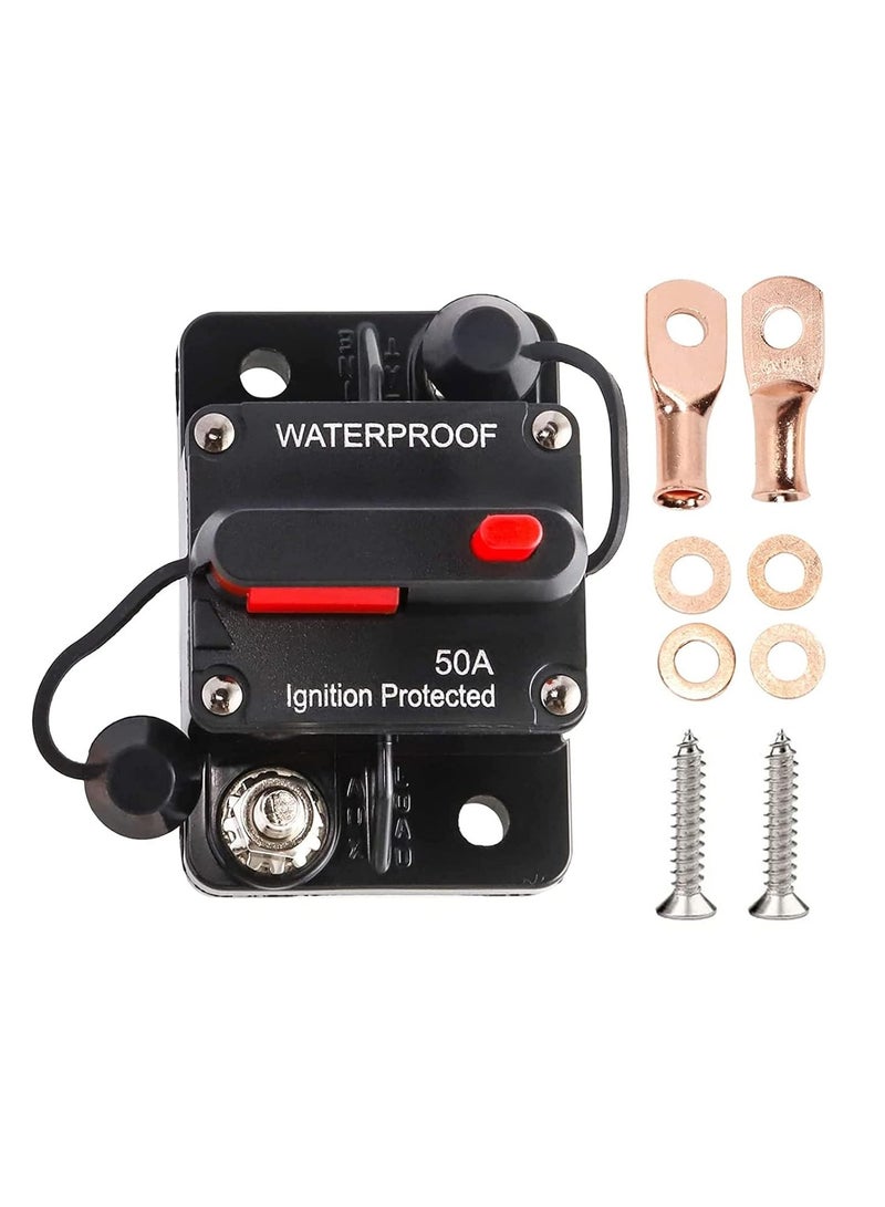 50 Amp Circuit Breaker DC 12V-48V/50A Circuit Breaker Waterproof Inline Fuse Inverter with Manual Reset Switcher for Boat Trolling Motor/Marine ATV/Vehicles Stereo Audio/Battery/Solar System