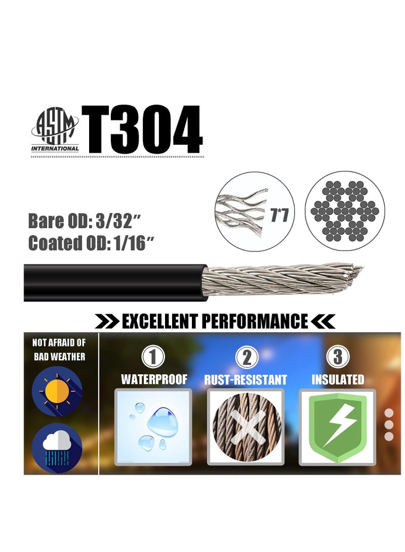 String Light Hanging Kit with 164 Ft Nylon Coated 304 Stainless Steel Wire Rope Suspension Guide Turnbuckles and Hooks for Patio Backyard Lighting Accessories