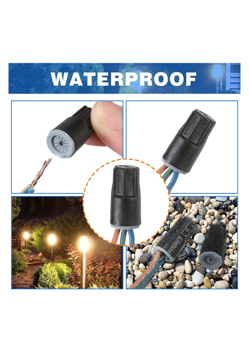 Waterproof Wire Connectors, 100Pcs Waterproof Wire Nuts Grease Cap Outdoor Electrical Wire Connectors, Wire Nut for Outdoor Landscape Lighting(Black, 0.93 x 0.47 Inch)