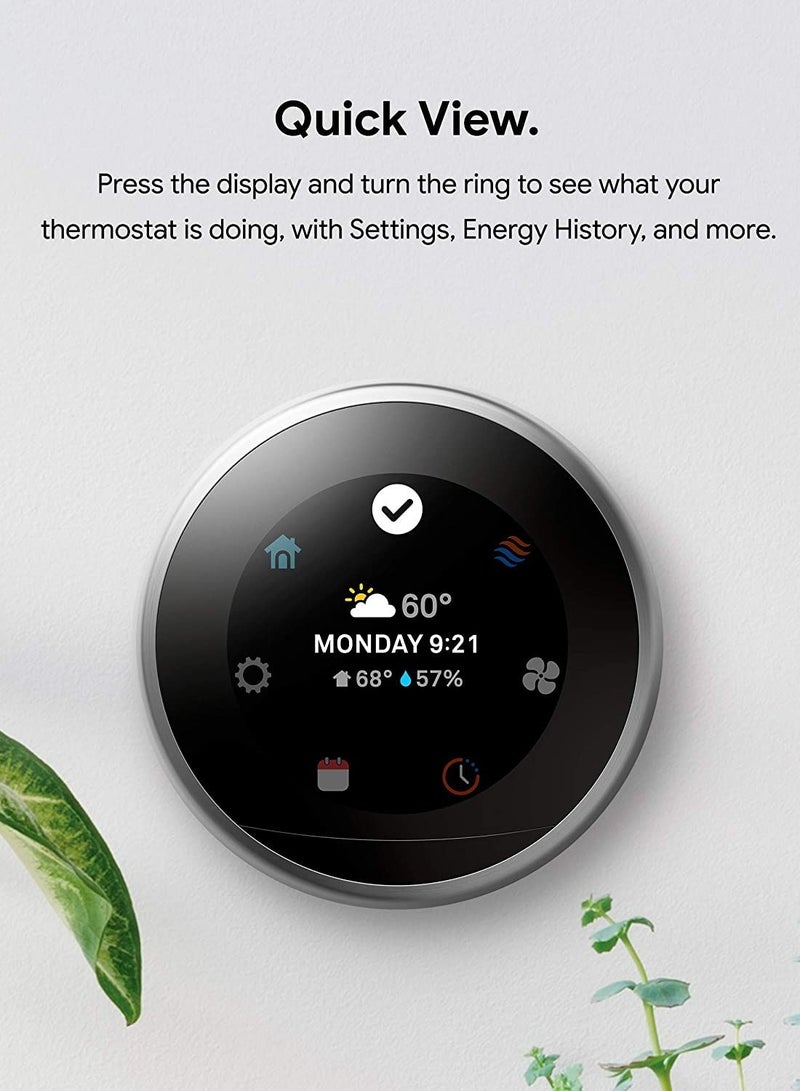 Nest 3rd Generation learning programmable Thermostat Polished Steel - T3019US