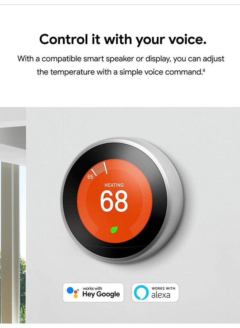 Nest 3rd Generation learning programmable Thermostat Polished Steel - T3019US