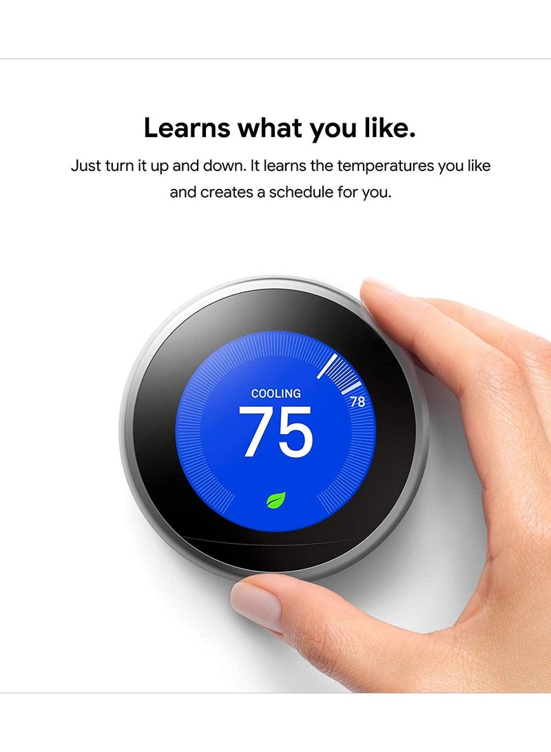 Nest 3rd Generation learning programmable Thermostat Polished Steel - T3019US