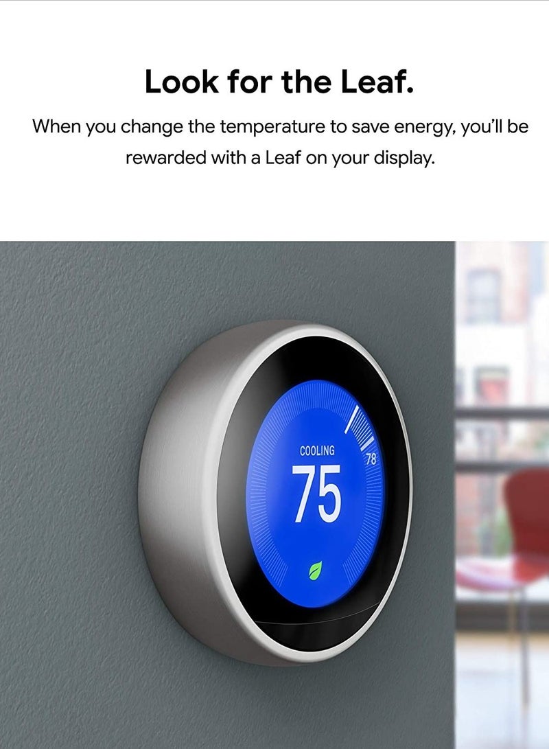 Nest 3rd Generation Learning Programmable Thermostat Stainless Steel - T3007ES