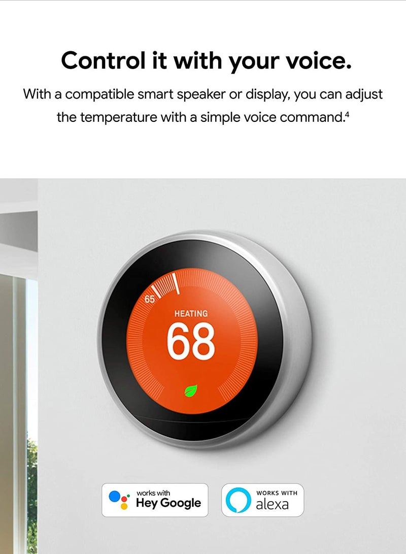 Nest 3rd Generation Learning Programmable Thermostat Stainless Steel - T3007ES