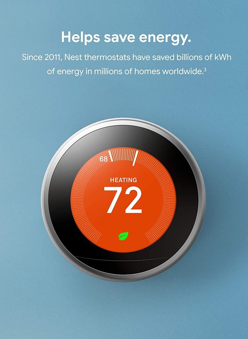 Nest 3rd Generation Learning Programmable Thermostat Stainless Steel - T3007ES