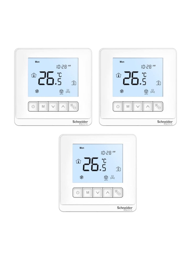 Schneider Space Logic Digital Thermostat Fan Coil On/Off LCD 2P 3 Fans TC903-3A2L - Pack of 3