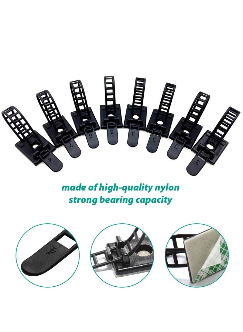 100 pcs Cable Clips the Adhesive Cable Ties, Adjustable Nylon Cable Zip Ties and Adhesive Cable Clips with Optional Screw Mount for Cord Management (Black)